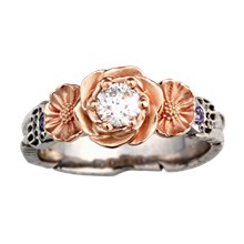 Feather Claw Rose Daisy Engagement Ring - top view